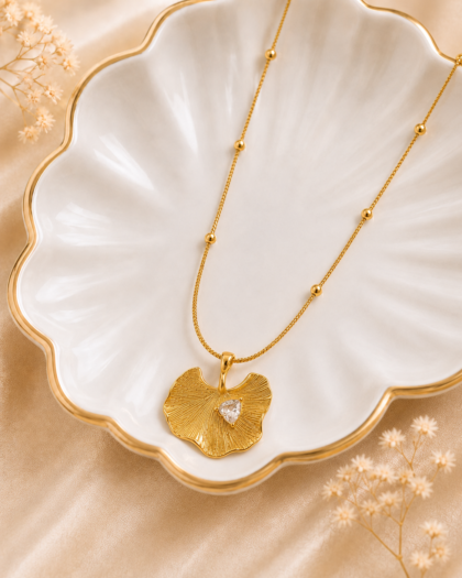Golden Ginkgo Crystal Necklace