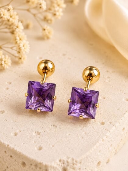 Amethyst Square Studs