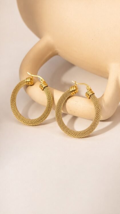 Golden Mesh Hoop Earrings