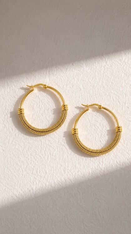 Golden Twist Mesh Hoop Earrings