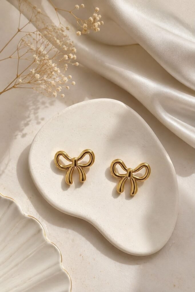 Golden Bow Stud Earrings