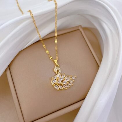 Golden Crystal Swan Pendant