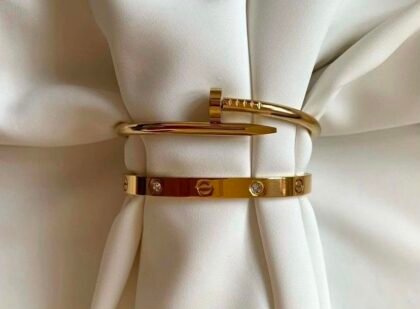 Golden Nail & Love Bracelet Duo