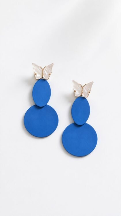 Matte Blue Butterfly Statement Earrings