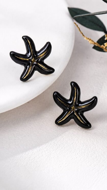 Black & Gold Starfish Earrings