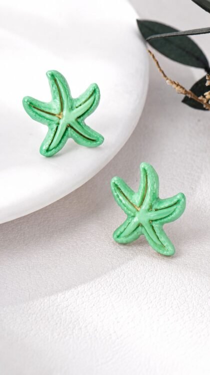 Mint Green & Gold Starfish Earrings