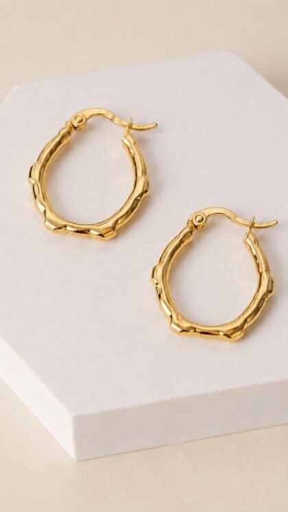 Textured Oval Hoop Earrings.