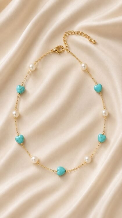 Aqua Heart Pearl Bracelet