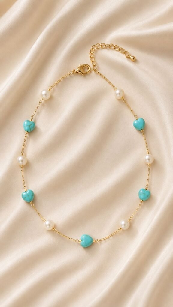 Aqua Heart Pearl Bracelet