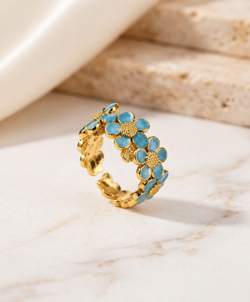 Azure Blossom Gold Ring